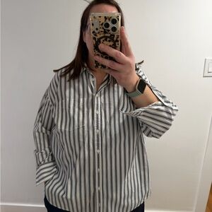 Anthropologie Maeve Bennett Blue and White Striped Button Down Shirt in 1X